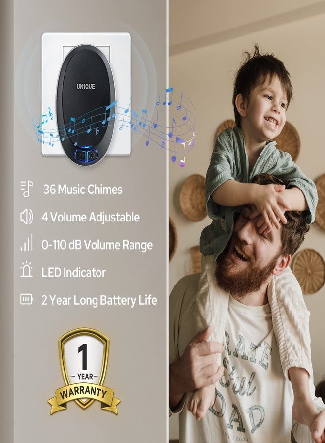 UN1QUE Wireless Door Bell for Home - Small Calling Bell for Office, 1000ft Long Range with 36 Chimes, 100dB Louder Volume, 4 Level Volume, LED Light, Info Board Design, IP44 Waterproof - Image 2